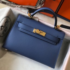 Hermes Kelly Mini II Sellier Bag in Blue Agate Epsom Leather