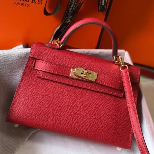 Hermes Kelly Mini II Sellier Bag in Red Epsom Leather