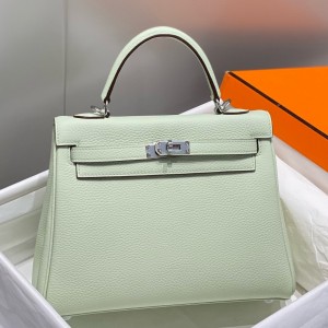 Hermes Kelly 25cm Retourne Bag in Vert Fizz Clemence Leather with GHW