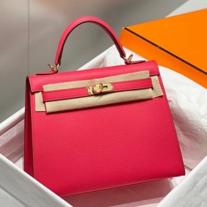Hermes Kelly 25cm Sellier Bag in Rose Extreme Epsom Leather with GHW