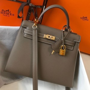 Hermes Kelly 25cm Sellier Bag in Taupe Epsom Leather with GHW