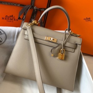 Hermes Kelly 25cm Sellier Bag in Tourterelle Epsom Leather with GHW