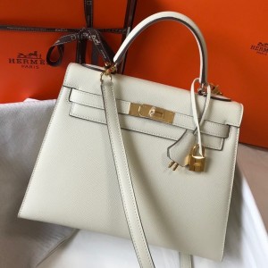 Hermes Kelly 25cm Sellier Bag in Craie Epsom Leather with GHW