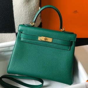 Hermes Kelly 28cm Retourne Bag in Malachite Clemence Leather with GHW