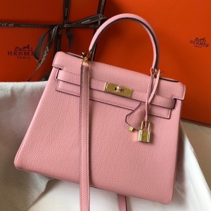 Hermes Kelly 28cm Retourne Bag in Pink Clemence Leather with GHW