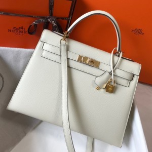 Hermes Kelly 32cm Sellier Bag in Craie Epsom Leather with GHW