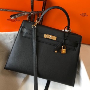 Hermes Kelly 32cm Sellier Bag in Black Epsom Leather with GHW