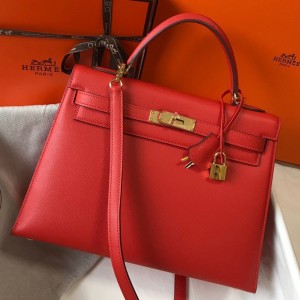 Hermes Kelly 32cm Sellier Bag in Red Epsom Leather with GHW