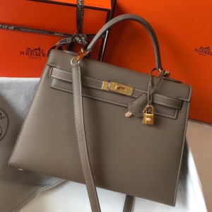 Hermes Kelly 32cm Sellier Bag in Taupe Epsom Leather with GHW