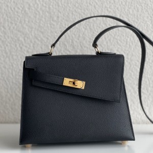 Hermes Kelly En Desordre 20 Handmade Bag In Black Epsom Calfskin