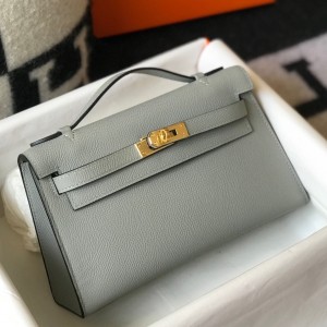 Hermes Kelly Pochette Clutch In Blue Glacier Epsom Leather