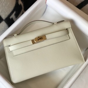 Hermes Kelly Pochette Clutch In Craie Epsom Leather