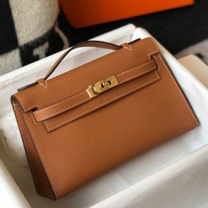 Hermes Kelly Pochette Clutch In Gold Epsom Leather