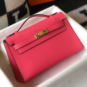 Hermes Kelly Pochette Clutch In Rose Lipstick Epsom Leather