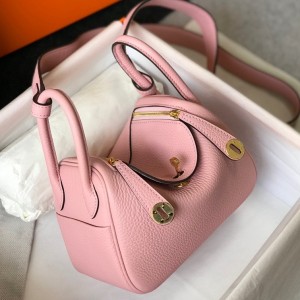 Hermes Lindy Mini Bag in Pink Clemence Leather with GHW