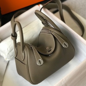 Hermes Lindy Mini Bag in Taupe Clemence Leather with PHW