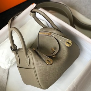 Hermes Lindy Mini Bag in Tourterelle Clemence Leather with GHW