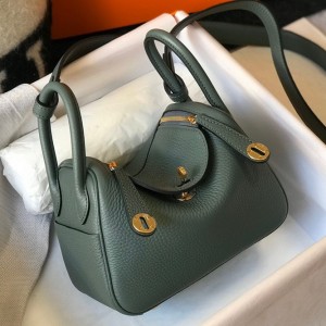 Hermes Lindy Mini Bag in Vert Amande Clemence Leather with GHW