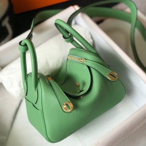Hermes Lindy Mini Bag in Vert Criquet Clemence Leather with GHW