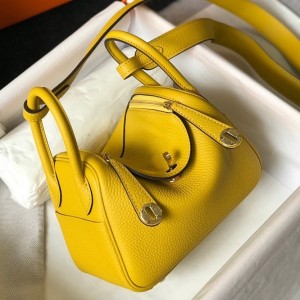Hermes Lindy Mini Bag in Yellow Clemence Leather with GHW