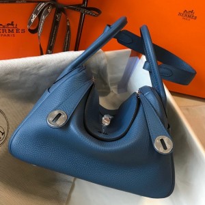 Hermes Lindy 26cm Bag in Blue Agate Clemence Leather with PHW
