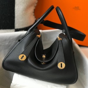 Hermes Lindy 26cm Bag in Black Clemence Leather with GHW