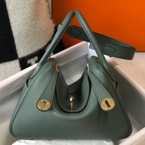 Hermes Lindy 26cm Bag in Vert Amande Clemence Leather with GHW