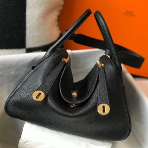 Hermes Lindy 30cm Bag in Black Clemence Leather with GHW