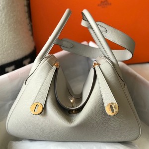 Hermes Lindy 30cm Bag in Pearl Grey Clemence Leather with GHW