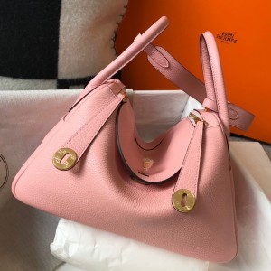 Hermes Lindy 30cm Bag in Pink Clemence Leather with GHW