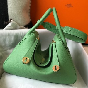 Hermes Lindy 30cm Bag in Vert Criquet Clemence Leather with GHW
