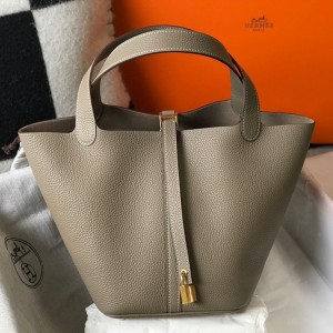 Hermes Picotin Lock 18 Bag in Tourterelle Clemence Leather with GHW