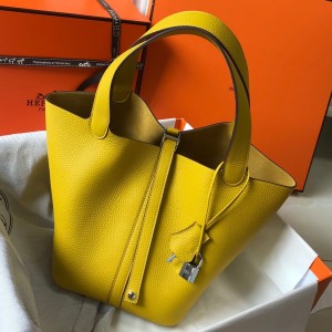 Hermes Picotin Lock 18 Bag in Yellow Clemence Leather with PHW
