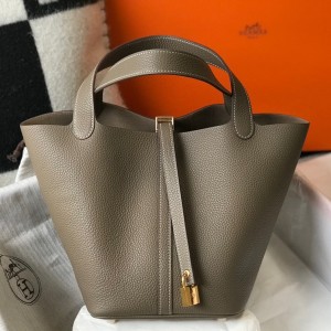 Hermes Picotin Lock 12 Bag in Taupe Clemence Leather with GHW