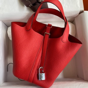 Hermes Picotin Lock 18 Handmade Bag in Red Clemence Leather