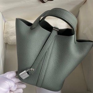 Hermes Picotin Lock 18 Handmade Bag in Vert Amande Clemence Leather