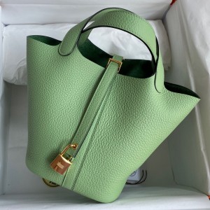 Hermes Picotin Lock 18 Handmade Bag in Vert Criquet Clemence Leather
