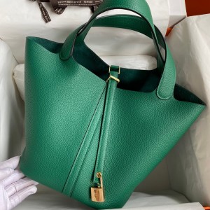 Hermes Picotin Lock 18 Handmade Bag in Vert Vertigo Clemence Leather