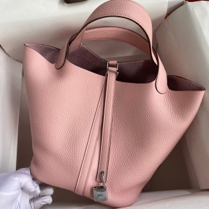 Hermes Picotin Lock 22 Handmade Bag in Pink Clemence Leather