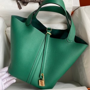 Hermes Picotin Lock 22 Handmade Bag in Vert Vertigo Clemence Leather