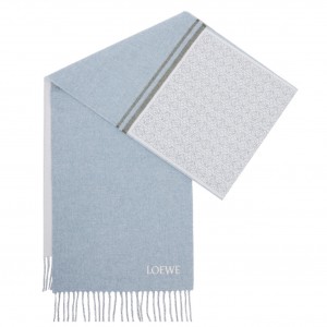 Loewe Anagram Scarf in Baby Blue Wool and Cashmere