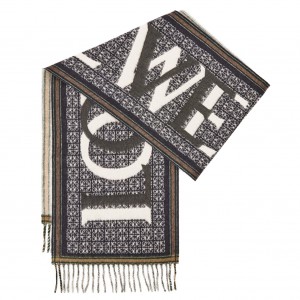 Loewe Love Scarf in Navy Blue Wool and Cashmere