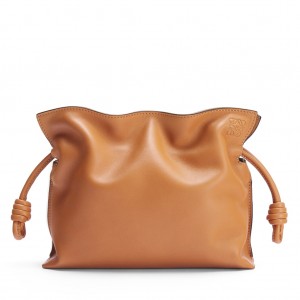 Loewe Mini Flamenco Clutch Bag In Brown Calfskin