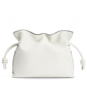 Loewe Mini Flamenco Clutch Bag In White Calfskin