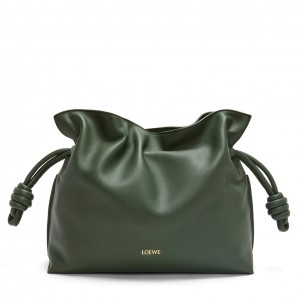 Loewe Flamenco Clutch Bag in Bottle Green Nappa Calfskin