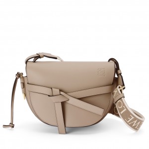 Loewe Gate Small Bag in Sand Calfskin with Jacquard Shoulder Strap