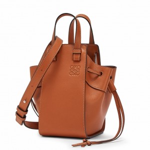 Loewe Mini Hammock Drawstring Bag In Brown Calfskin