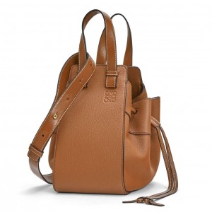 Loewe Mini Hammock Drawstring Bag In Brown Grained Leather