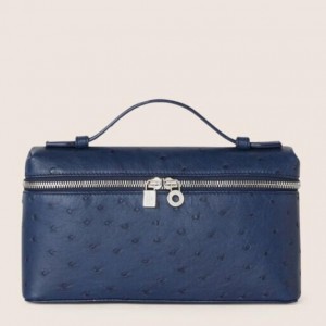 Loro Piana Extra Pocket Pouch L19 in Blue Ostrich-embossed Leather