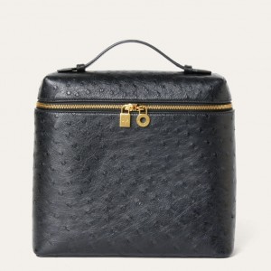 Loro Piana Extra Pocket Backpack in Black Ostrich Embossed Calfskin